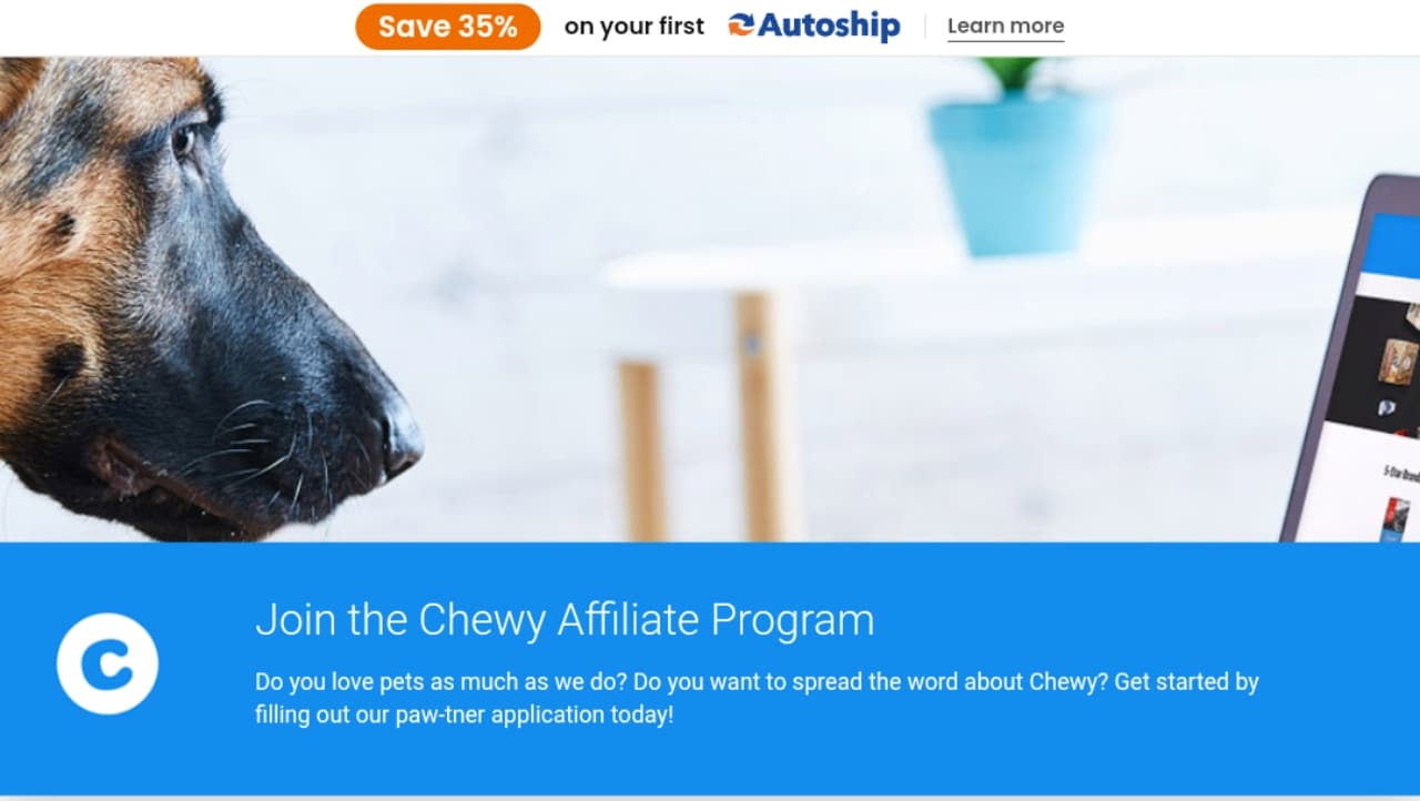 Chewy Affiliate Program landing page