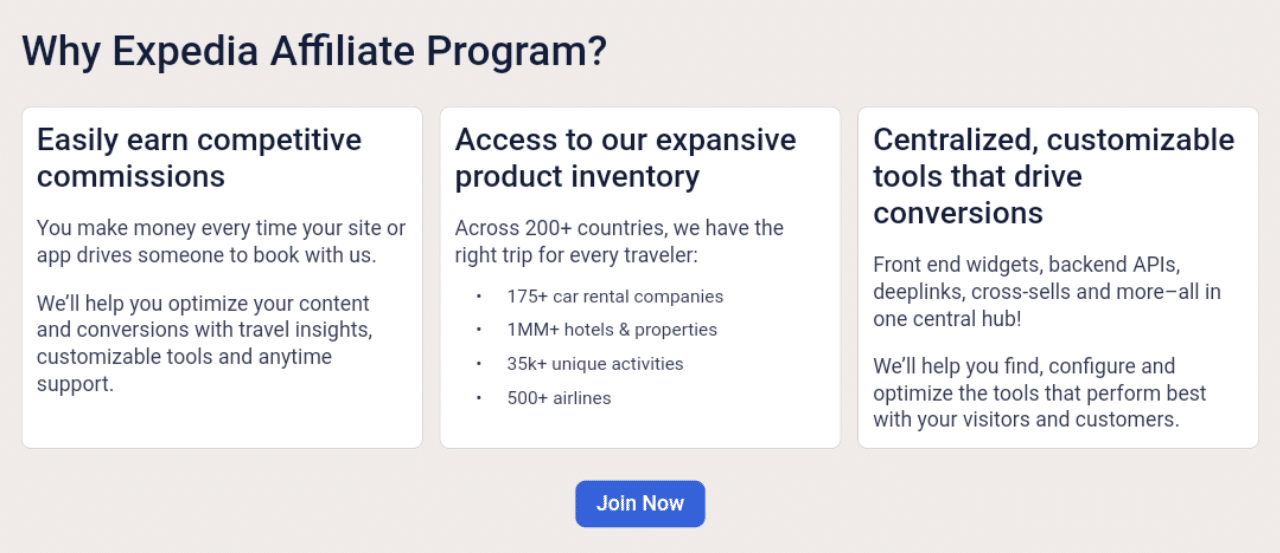 Eligible products at Expedia affiliate program