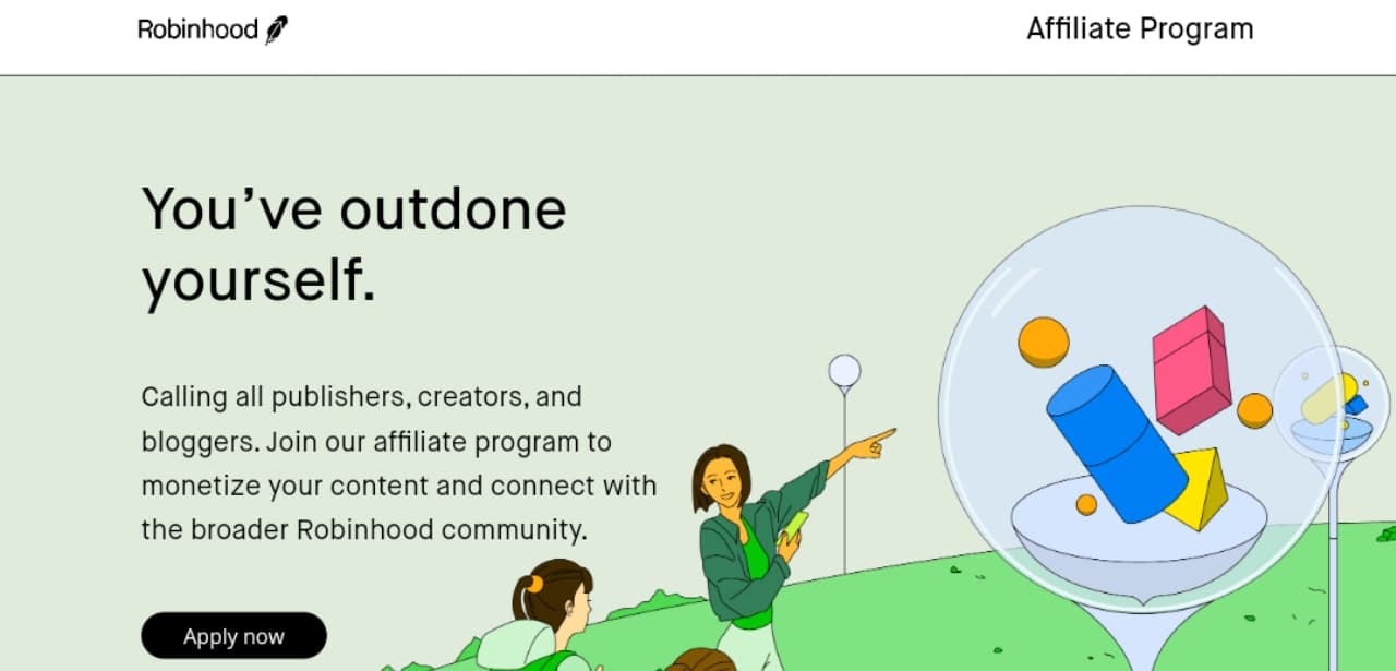 Robinhood affiliate program landing page