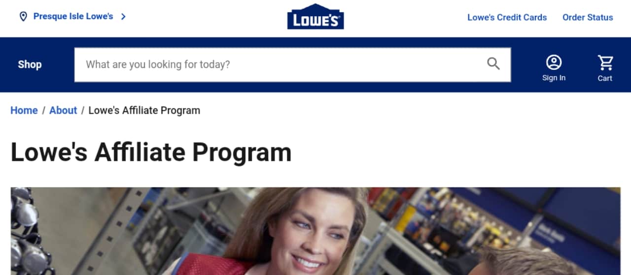 Lowe's affiliate program landing page