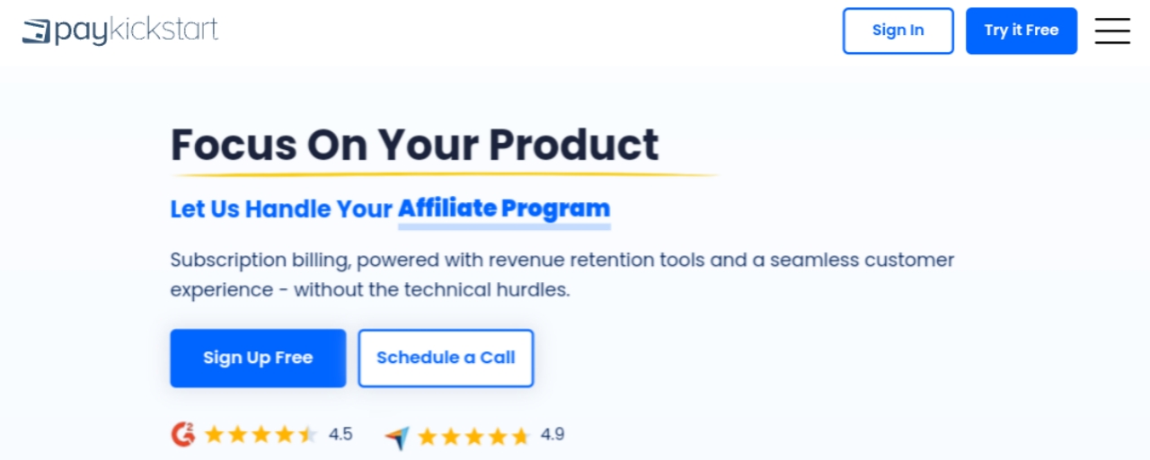PayKickStart affiliate program home page – affiliate programs that pay daily