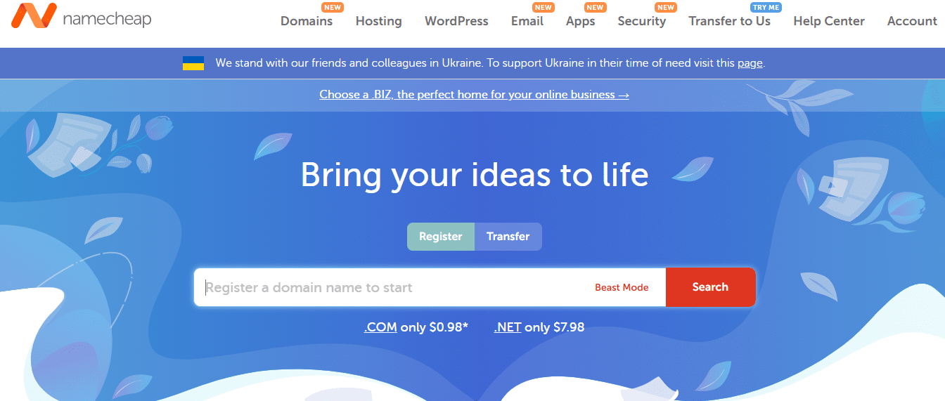 namecheap homepage - the best hosting for a pet niche website