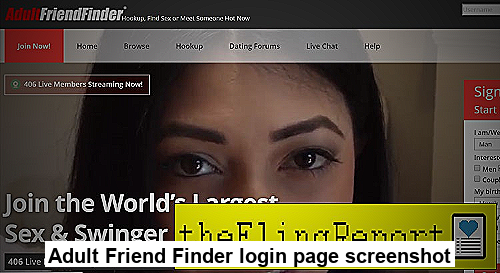Screenshot of Adult Friend Finder login page
