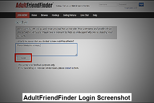AdultFriendFinder Login Screenshot