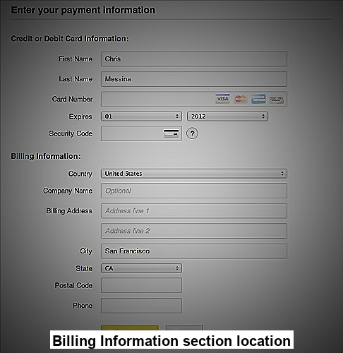 Picture of Billing Information section location on Brazzers website