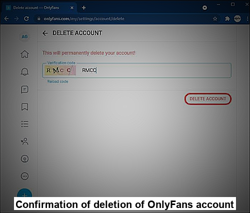 Screenshot confirming deletion of OnlyFans account