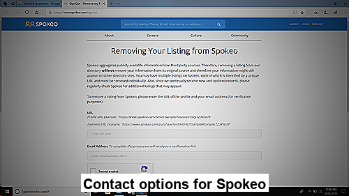 Contact options for Spokeo