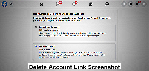 Delete Account Link Screenshot