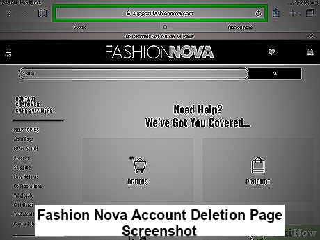 Example Image of Fashion Nova Account Deletion Page