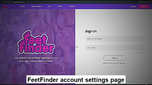 FeetFinder account settings page