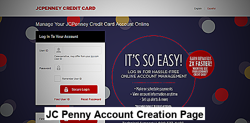 Image of JC Penny account creation page