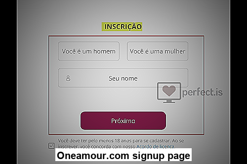Oneamour.com signup page