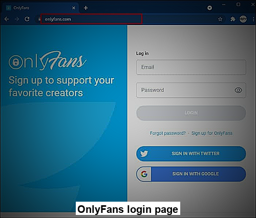 Screenshot of OnlyFans login page