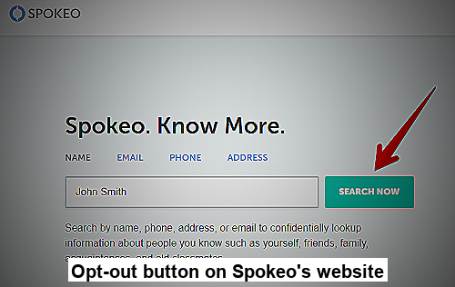 Opt-out button on Spokeo's website