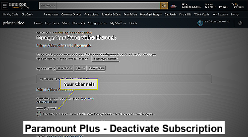 Screenshot showing the steps on how to deactivate Paramount Plus through the website