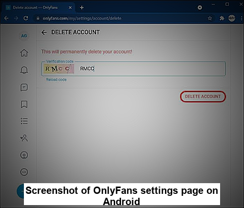 Screenshot of OnlyFans settings page on Android