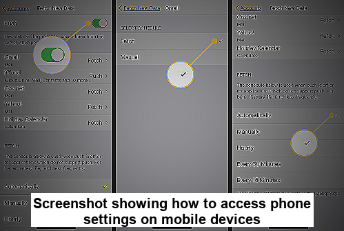 Screenshot showing how to access phone settings on mobile devices