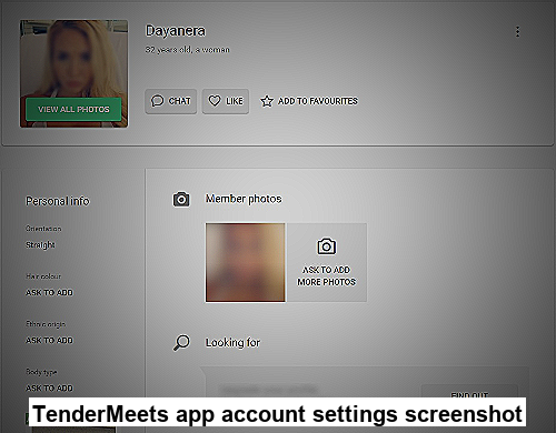 TenderMeets app account settings screenshot