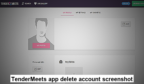 TenderMeets app delete account screenshot